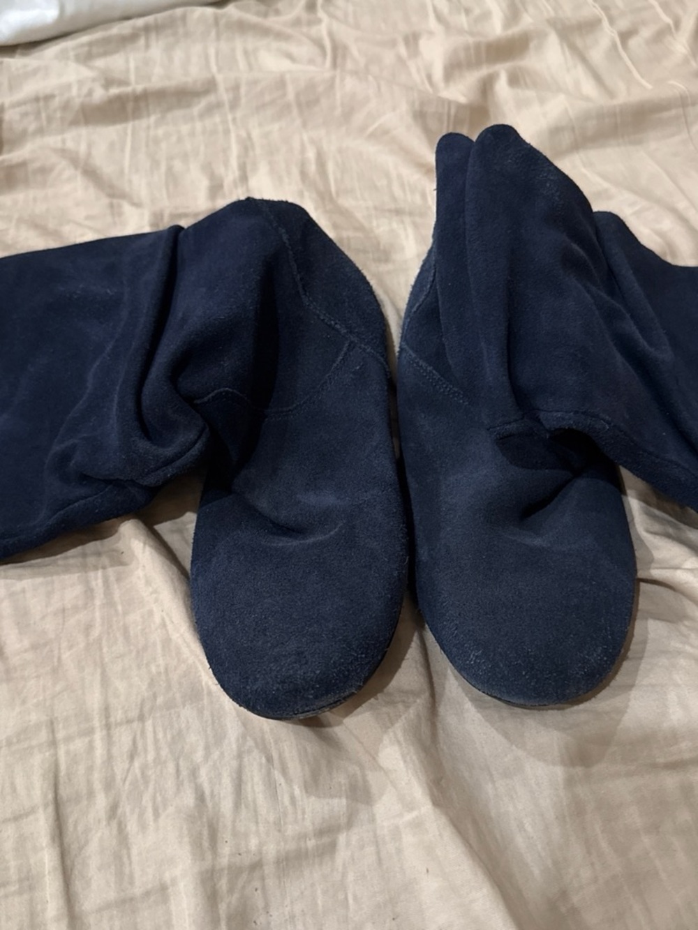 Navy Suede Slip-On Boots